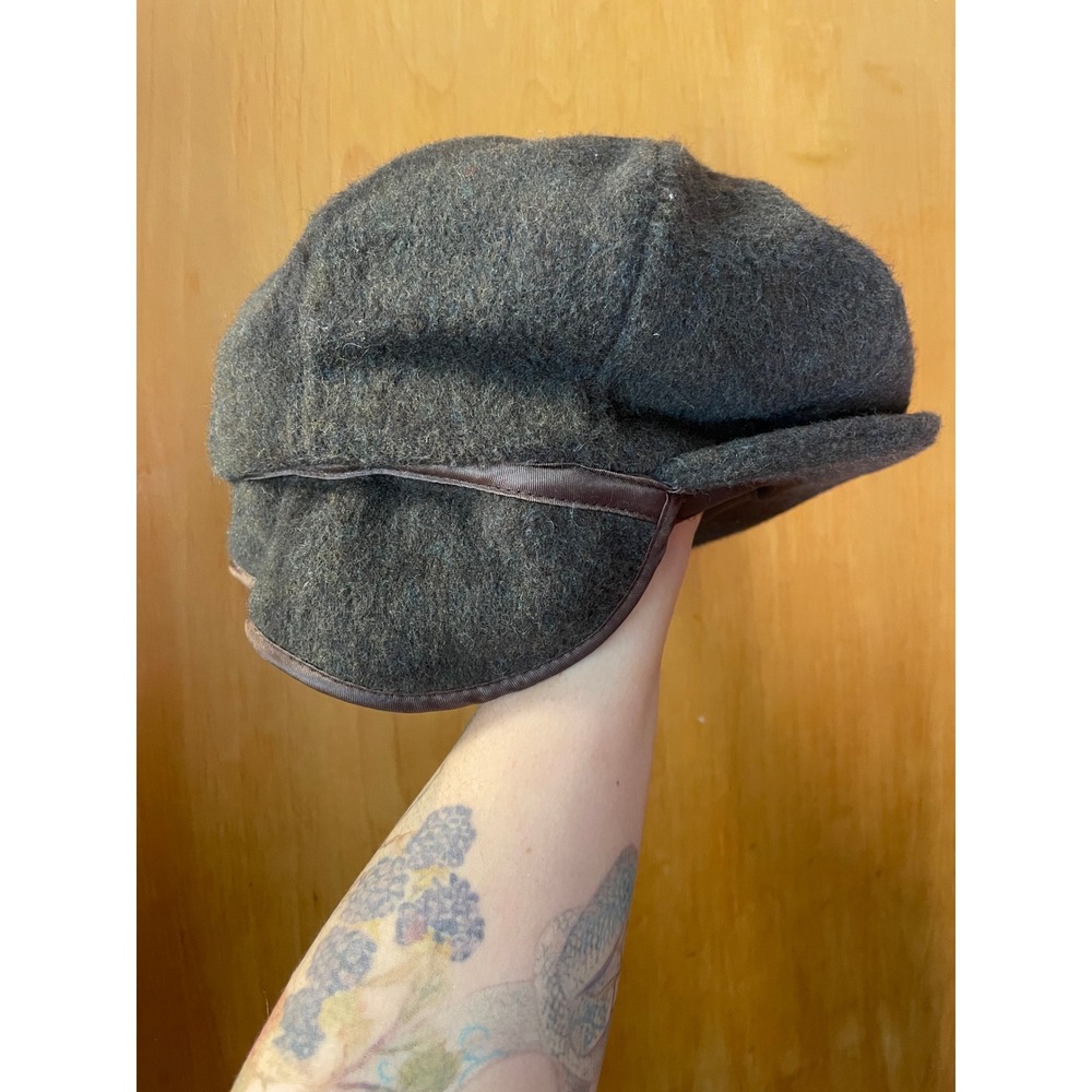 Vintage Lake of the Isles Newsboy Cap Green Grey Wool Thinsulate Ear Flaps XL